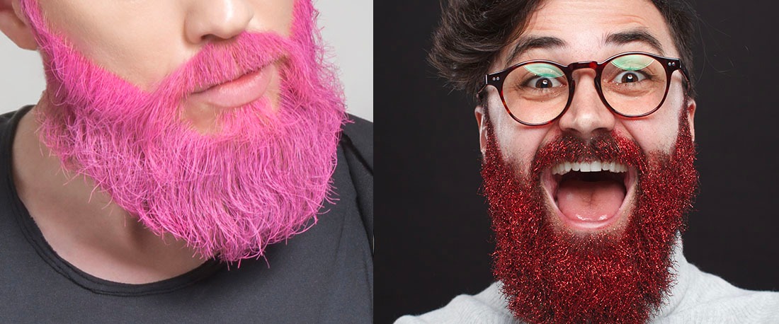 Deux hommes à la barbe teinte rouge et rose
