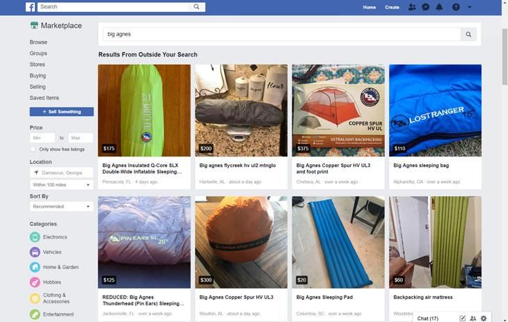 mercatino di facebook usato attrezzatura per backpacking