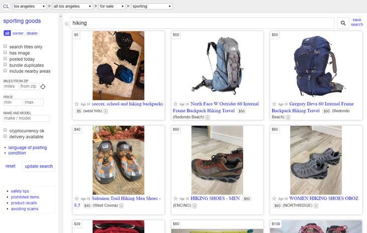 Craigslist utilizzava attrezzatura da backpacking