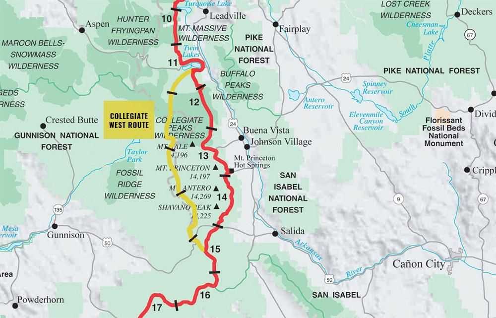 Kolegijska karta zapadne rute Colorado Trail