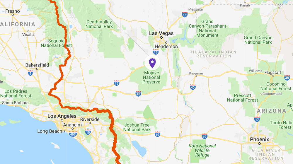 Desert Mojave - Drumeții pentru harta traseului Pacific Crest