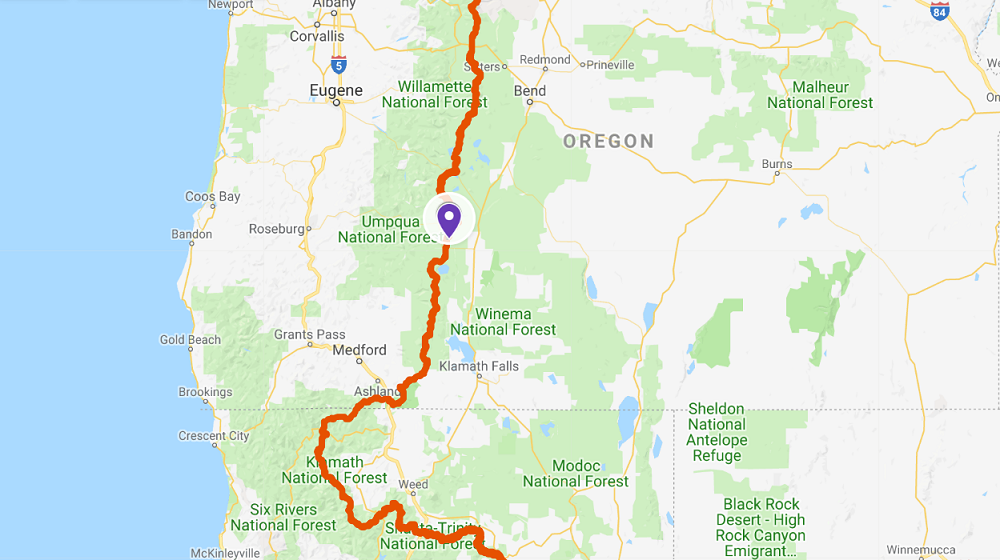 Muntele Thielsen, Oregon - Harta traseelor ​​traseului Pacific Crest