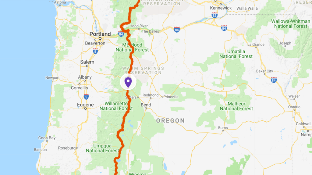 Three Fingered Jack, Oregon - Harta traseelor ​​traseului Pacific Crest