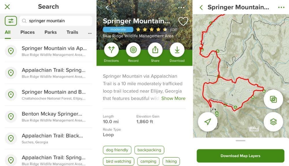 екранна снимка за приложение за туризъм alltrails
