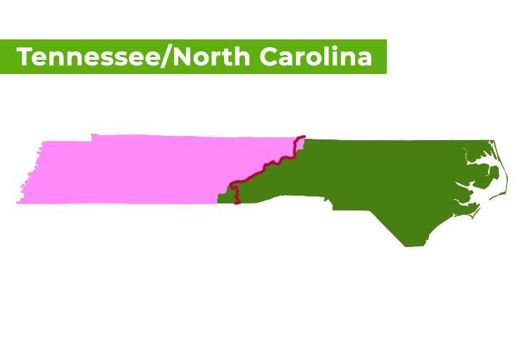 Carte des sentiers des Appalaches du Tennessee en Caroline du Nord