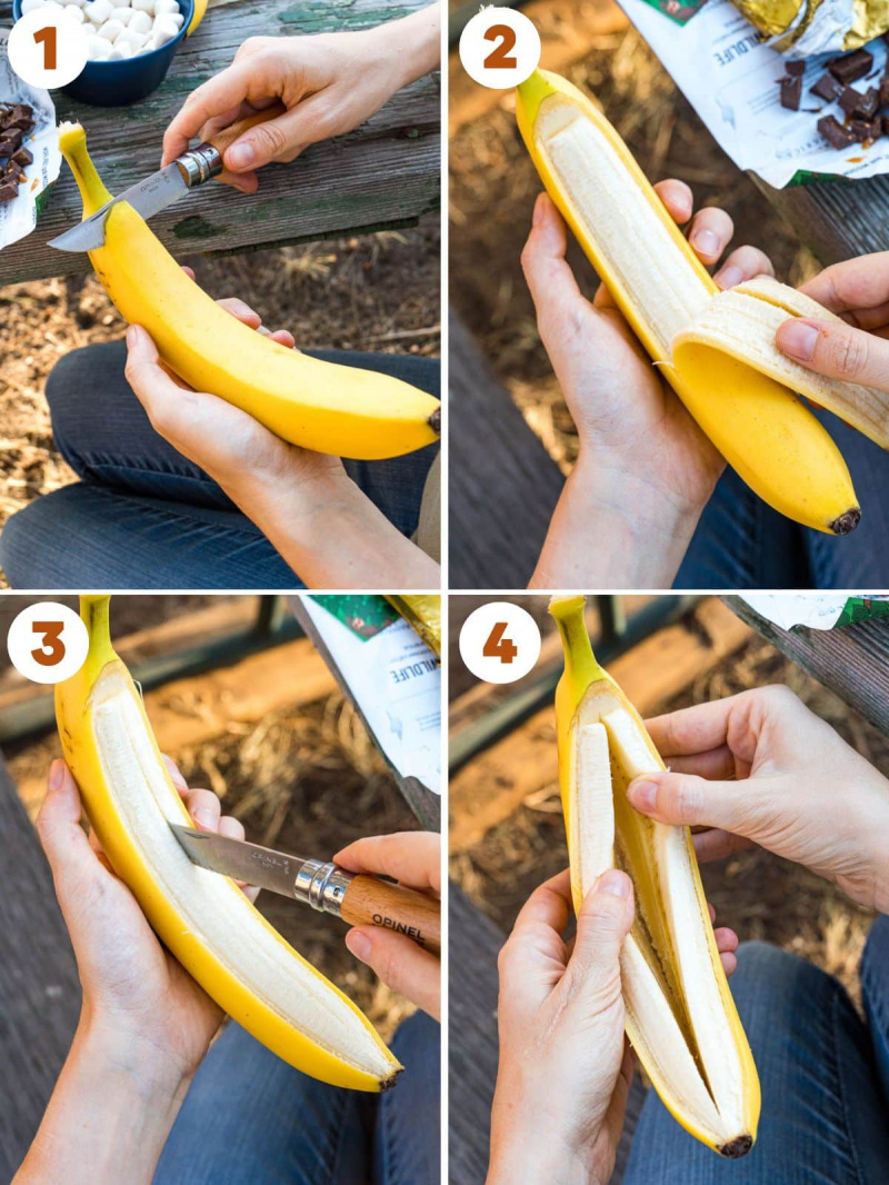   Prerežite banano po sredini