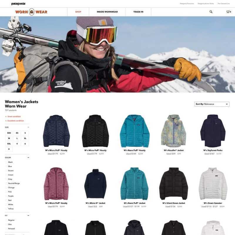 Schermata del sito web di Patagonia Weared Wear