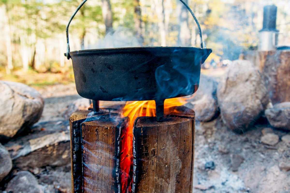 תנור הולנדי יושב על ראש עץ אש שוודי