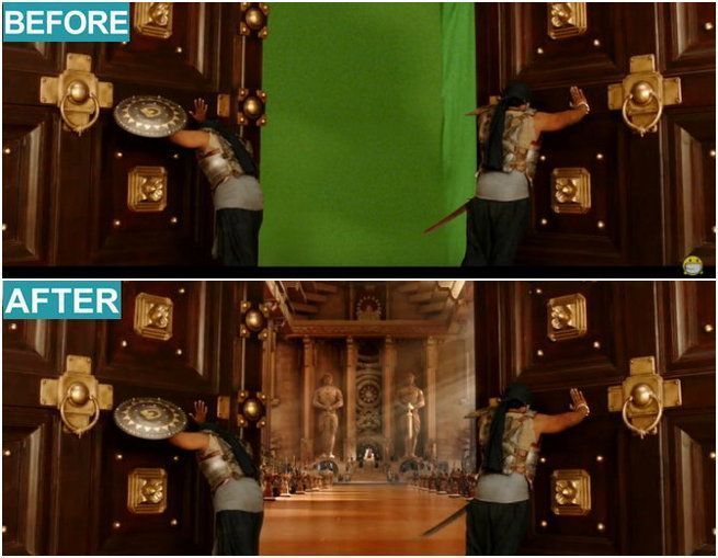 Enne ja pärast VFX-stseene Baahubalist