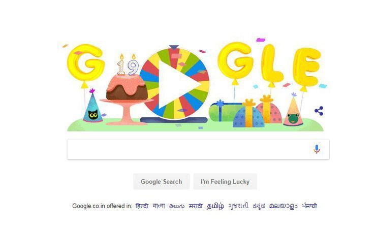 Google se convirtió en su propio iniciador de fiestas y celebró su 19 cumpleaños con un garabato sorpresa