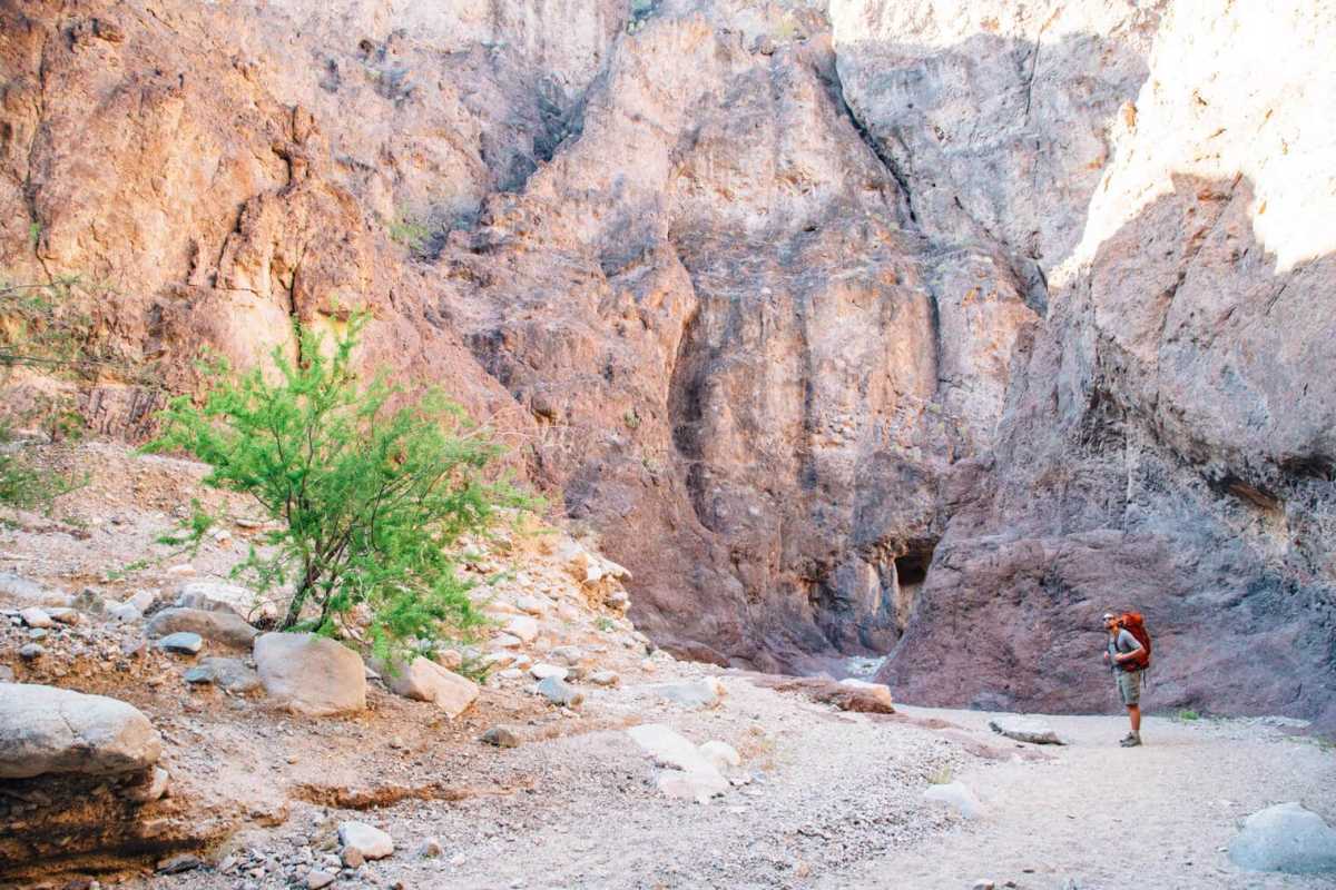 Майкъл стои на пътека в каньон