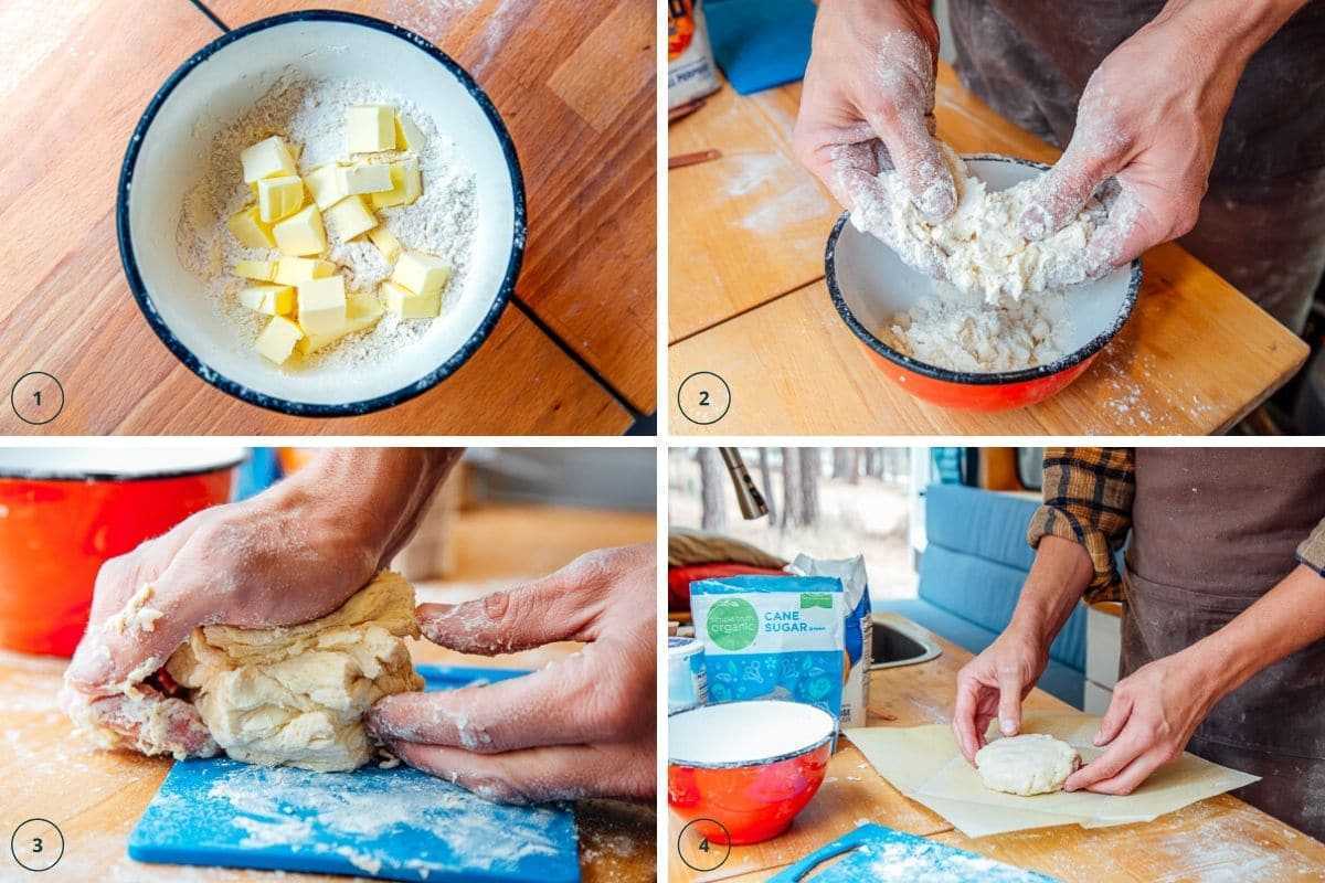 Trộn bơ vào bột và đường để làm vỏ bánh