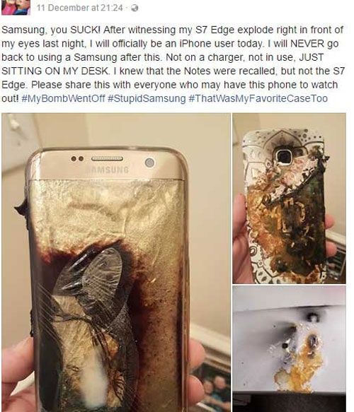 Một chiếc Samsung Galaxy S7 Edge khác đã phát nổ ngay trước mắt người phụ nữ này
