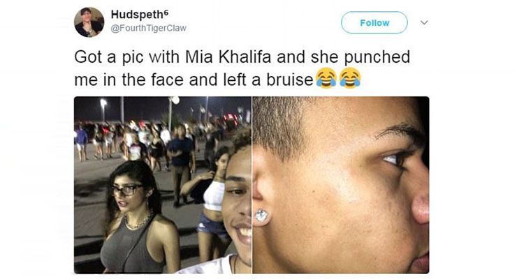 Mia Khalifa slår en fan som prøver å ta en selfie med kraft