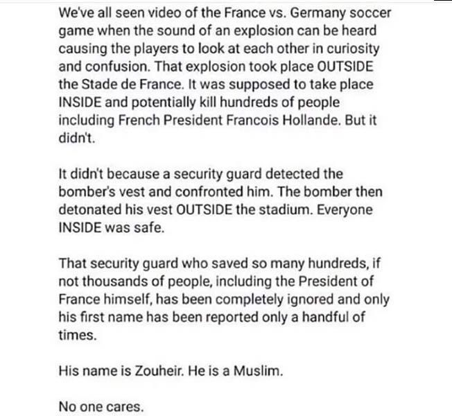 Iepazīstieties ar Stade De France Badass apsargu Zouheir, kurš neļāva pašnāvniekam iekļūt stadionā