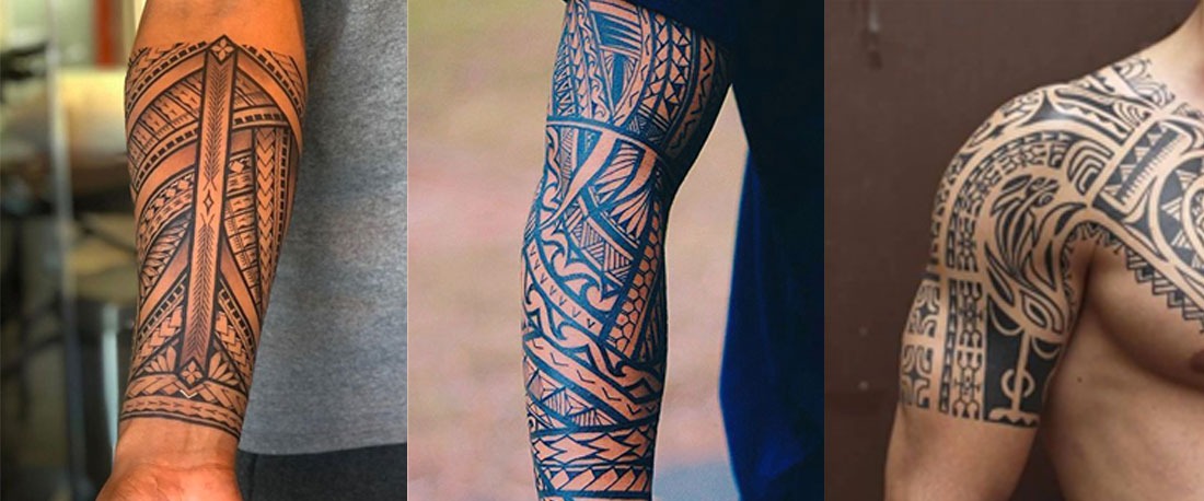 Kollázs törzsi kar tetoválás férfiaknak