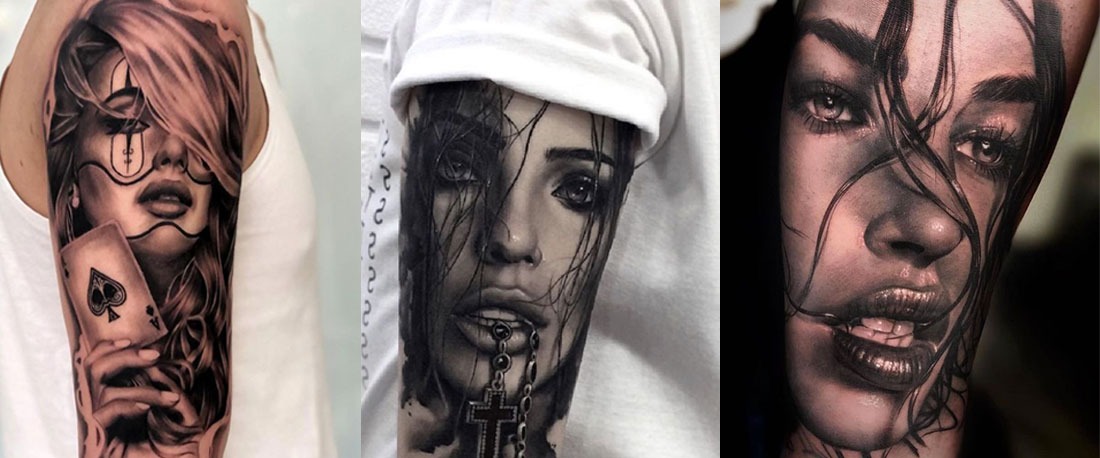 Collage de tatouages ​​de bras de visage pour les hommes